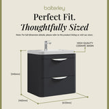 Modern 2-Drawer Wall Hung Vanity Basin Unit with Ceramic Basin - 600mm