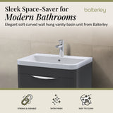 Modern 2-Drawer Wall Hung Vanity Basin Unit with Ceramic Basin - 600mm