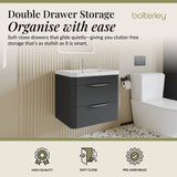 Modern 2-Drawer Wall Hung Vanity Basin Unit with Ceramic Basin - 600mm