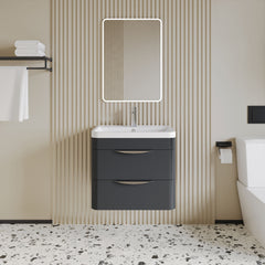 [BFWA1402A] Aldershawe Modern 2-Drawer Wall Hung Vanity Basin Unit with Ceramic Basin - 600mm - Lifestyle 1