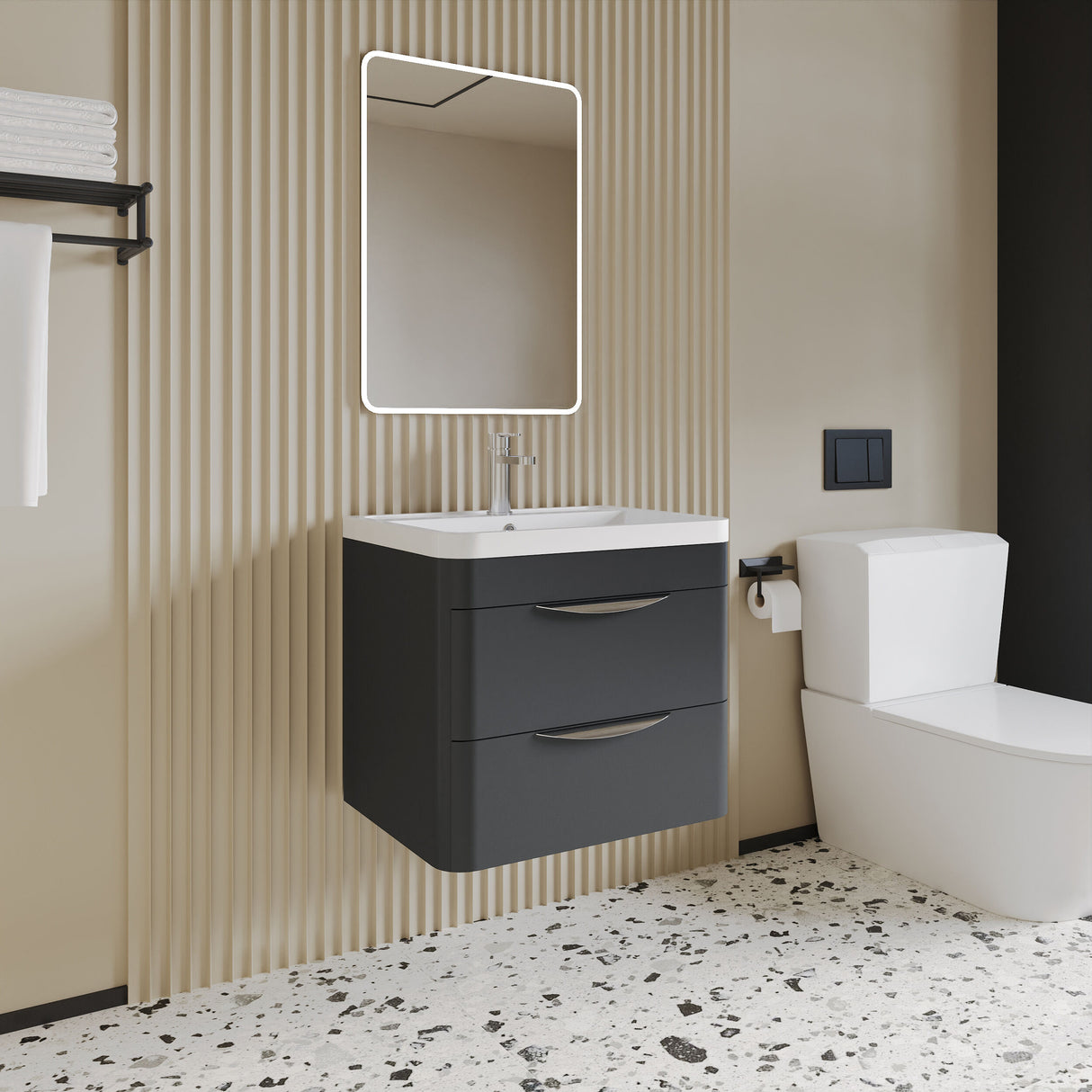 [BFWA1402A] Aldershawe Modern 2-Drawer Wall Hung Vanity Basin Unit with Ceramic Basin - 600mm - Lifestyle 3