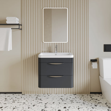 [BFWA1402] Balterley Wave Contemporary Wall Hung 2 Drawer Bathroom Vanity Unit & Polymarble Basin, Dark Grey, 550mm - Lifestyle 1