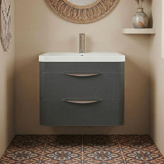 [BFWA1402] Aldershawe Modern 2-Drawer Wall Hung Vanity Unit with Polymarble Basin, Choice of Size and Colour - Silo