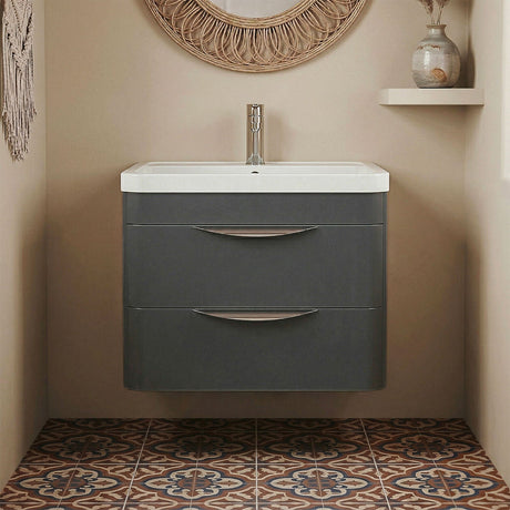 [BFWA1402] Aldershawe Modern 2-Drawer Wall Hung Vanity Unit with Polymarble Basin, Choice of Size and Colour - Silo