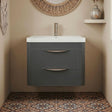 [BFWA1402] Balterley Wave Contemporary Wall Hung 2 Drawer Bathroom Vanity Unit & Polymarble Basin, Dark Grey, 550mm - Silo