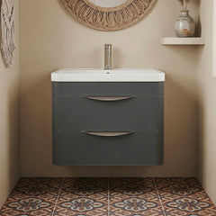 [BFWA1402] Balterley Wave Contemporary Wall Hung 2 Drawer Bathroom Vanity Unit & Polymarble Basin, Dark Grey, 550mm - Silo