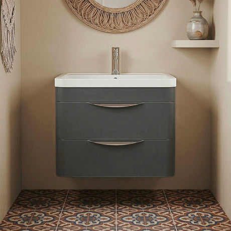 [BFWA1402] Balterley Wave Contemporary Wall Hung 2 Drawer Bathroom Vanity Unit & Polymarble Basin, Dark Grey, 550mm - Silo