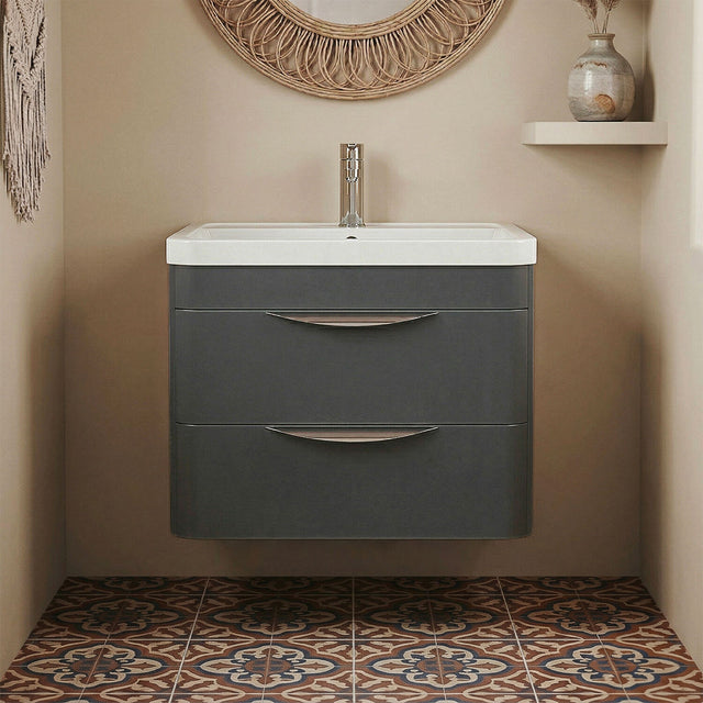 [BFWA1402] Balterley Wave Contemporary Wall Hung 2 Drawer Bathroom Vanity Unit & Polymarble Basin, Dark Grey, 550mm - Silo
