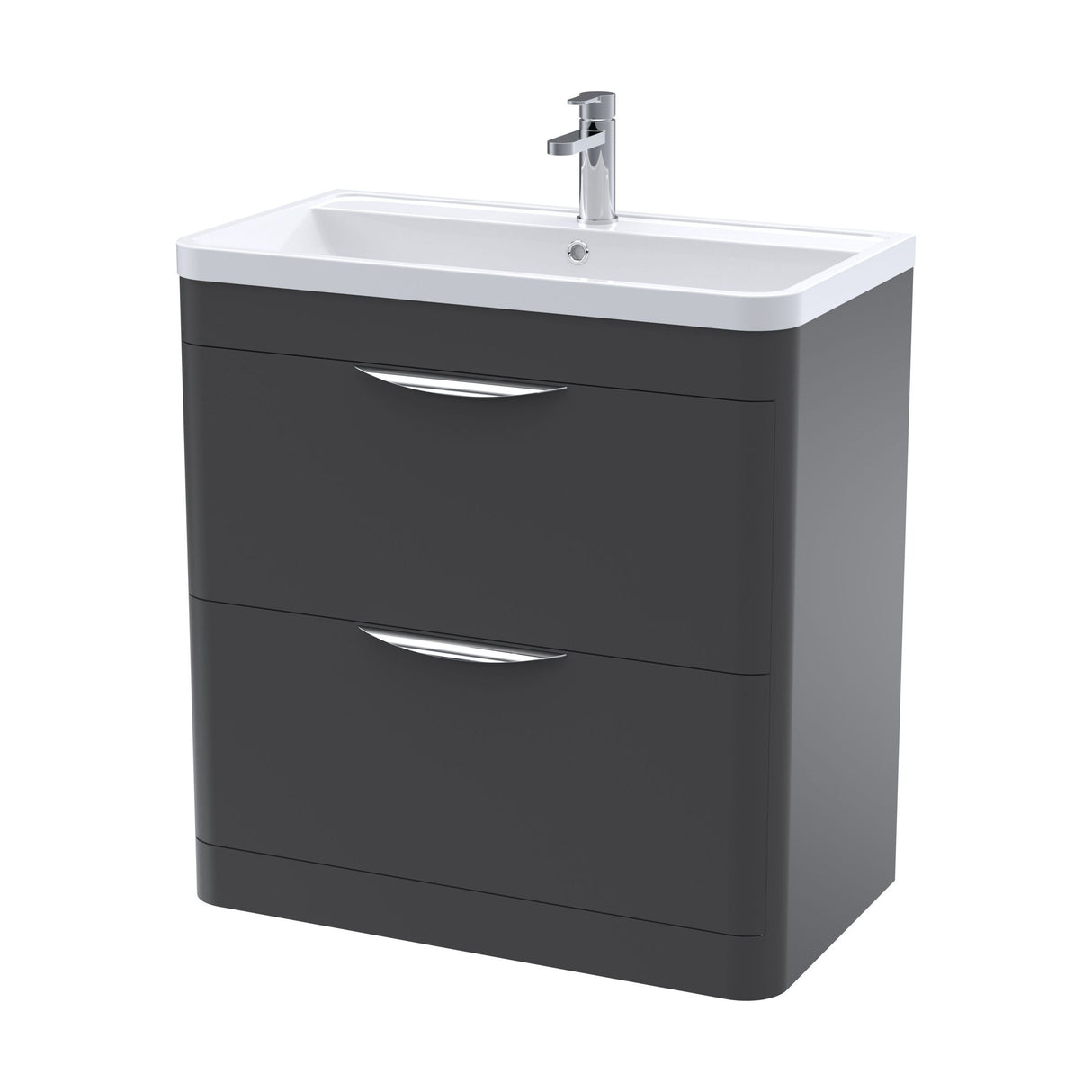[BFWA1404] Balterley Wave Contemporary Floor Standing 2 Drawer Bathroom Vanity Unit & Polymarble Basin, Dark Grey, 550mm - Cutout