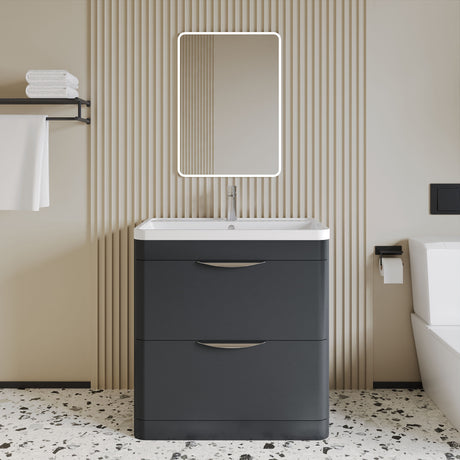 [BFWA1404] Balterley Wave Contemporary Floor Standing 2 Drawer Bathroom Vanity Unit & Polymarble Basin, Dark Grey, 550mm - Lifestyle 1