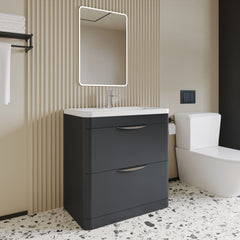 [BFWA1404] Balterley Wave Contemporary Floor Standing 2 Drawer Bathroom Vanity Unit & Polymarble Basin, Dark Grey, 550mm - Lifestyle 3