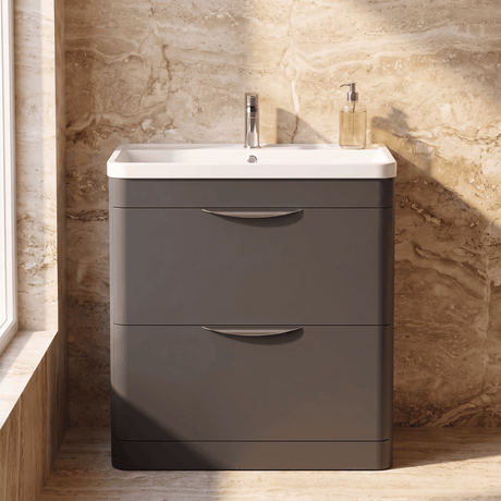 [BFWA1404] Aldershawe Contemporary 2 Drawer Floor Standing Vanity Unit with Basin, Choice of Size and Colour - Silo