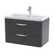 [BFWA1405A] Balterley Wave Contemporary Wall Hung 2 Drawer Bathroom Vanity Unit & Ceramic Basin, Dark Grey, 810mm - Cutout