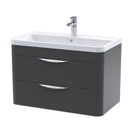 [BFWA1405A] Balterley Wave Contemporary Wall Hung 2 Drawer Bathroom Vanity Unit & Ceramic Basin, Dark Grey, 810mm - Cutout