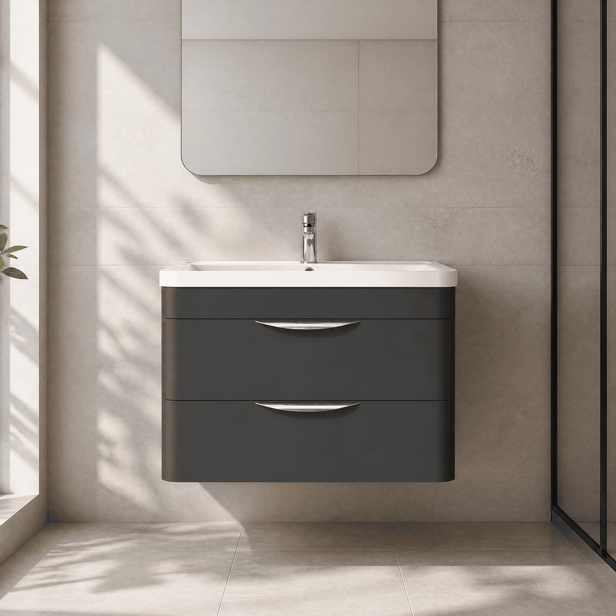 [BFWA1405A] Aldershawe Contemporary 2 Drawer Wall Hung Vanity Unit with Ceramic Basin, 800mm, Choice of Colour