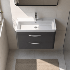 [BFWA1405A] Aldershawe Contemporary 2 Drawer Wall Hung Vanity Unit with Ceramic Basin, 800mm, Choice of Colour