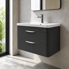 [BFWA1405A] Aldershawe Contemporary 2 Drawer Wall Hung Vanity Unit with Ceramic Basin, 800mm, Choice of Colour