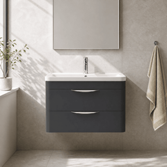 [BFWA1405A] Aldershawe Contemporary 2 Drawer Wall Hung Vanity Unit with Ceramic Basin, 800mm, Choice of Colour - Silo