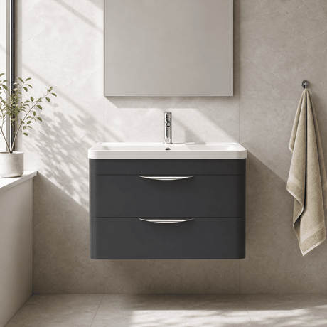[BFWA1405A] Aldershawe Contemporary 2 Drawer Wall Hung Vanity Unit with Ceramic Basin, 800mm, Choice of Colour - Silo