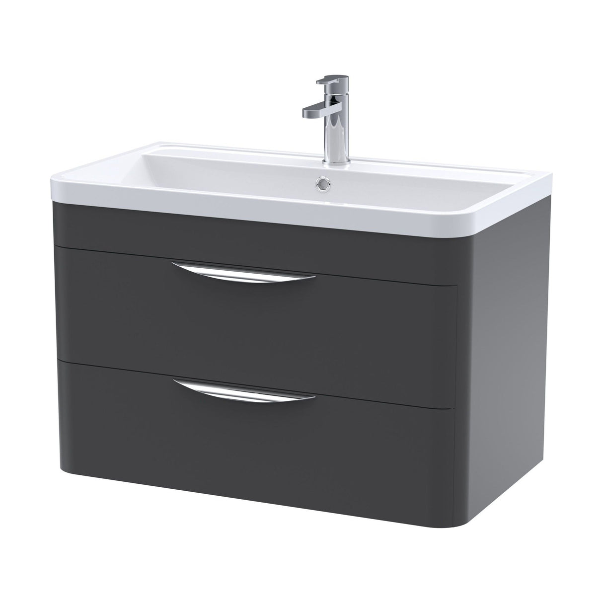 [BFWA1405] Balterley Wave Contemporary Wall Hung 2 Drawer Bathroom Vanity Unit & Polymarble Basin, Dark Grey, 755mm - Cutout