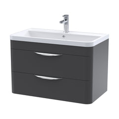 [BFWA1405] Balterley Wave Contemporary Wall Hung 2 Drawer Bathroom Vanity Unit & Polymarble Basin, Dark Grey, 755mm - Cutout