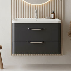 [BFWA1405] Aldershawe Modern 2-Drawer Wall Hung Vanity Unit with Polymarble Basin, Choice of Size and Colour - Silo