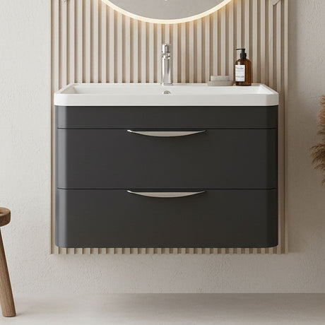 [BFWA1405] Aldershawe Modern 2-Drawer Wall Hung Vanity Unit with Polymarble Basin, Choice of Size and Colour - Silo