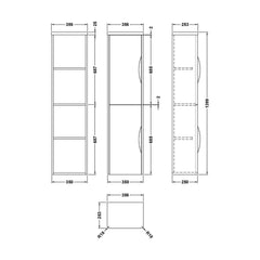 [BFWA1463] Aldershawe Modern Wall Hung 2-Door Tall Bathroom Storage Unit – 350mm - Technical Drawing