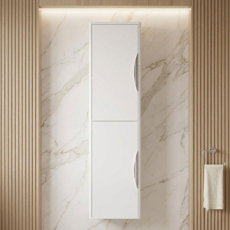 [BFWA163] Aldershawe Modern Wall Hung 2-Door Tall Bathroom Storage Unit – 350mm - Silo
