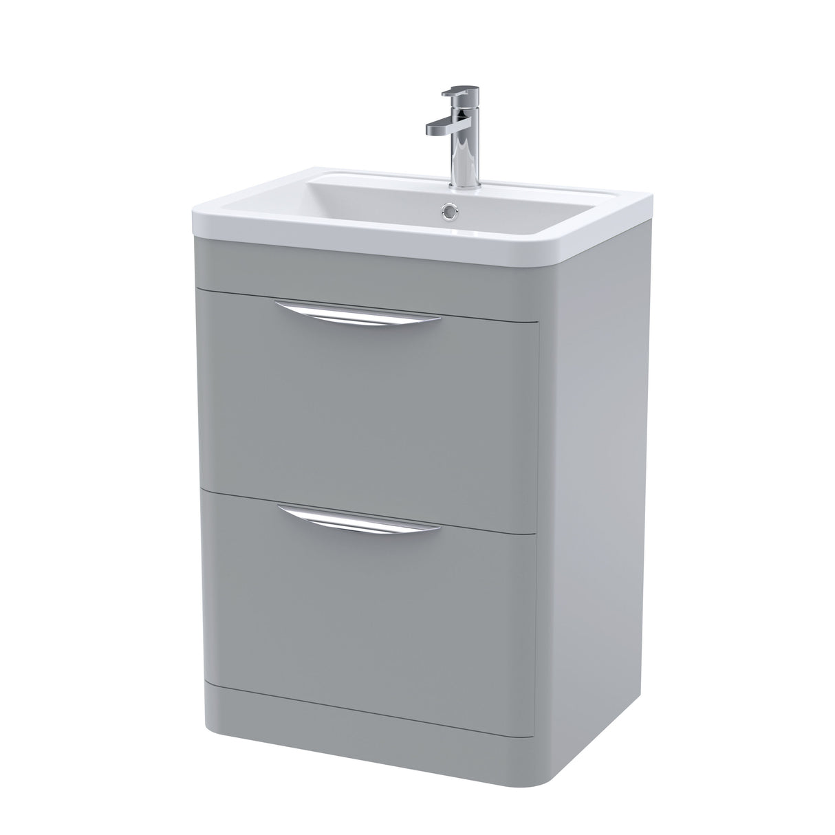 [BFWA201A] Aldershawe Contemporary 2 Drawer Floor Standing Vanity Unit with Basin, 600mm, Choice of Colour - Cutout
