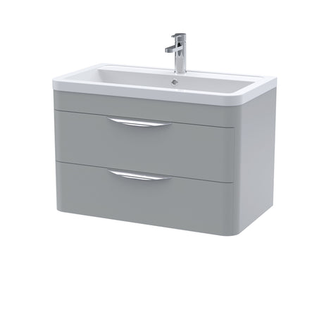 [BFWA205A] Aldershawe Contemporary 2 Drawer Wall Hung Vanity Unit with Ceramic Basin, 800mm, Choice of Colour - Cutout