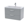 [BFWA205A] Aldershawe Contemporary 2 Drawer Wall Hung Vanity Unit with Ceramic Basin, 800mm, Choice of Colour - Cutout