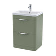 [BFWA801A] Balterley Wave Contemporary Floor Standing 2 Drawer Bathroom Vanity Unit & Ceramic Basin, Satin Green, 610mm - Cutout