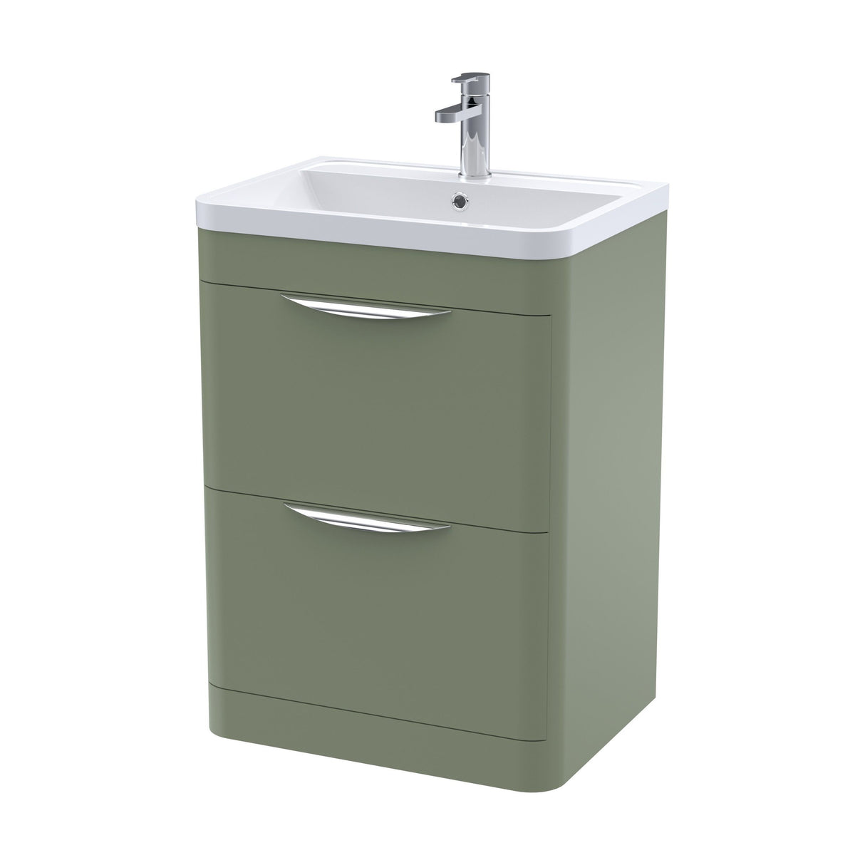 [BFWA801A] Balterley Wave Contemporary Floor Standing 2 Drawer Bathroom Vanity Unit & Ceramic Basin, Satin Green, 610mm - Cutout