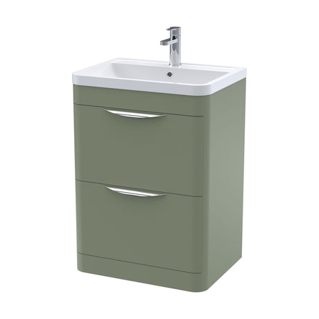 [BFWA801A] Balterley Wave Contemporary Floor Standing 2 Drawer Bathroom Vanity Unit & Ceramic Basin, Satin Green, 610mm - Cutout