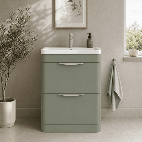 [BFWA801A] Aldershawe Contemporary 2 Drawer Floor Standing Vanity Unit with Basin, 600mm, Choice of Colour - Silo