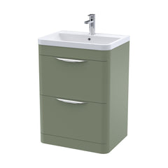 [BFWA801] Balterley Wave Contemporary Floor Standing 2 Drawer Bathroom Vanity Unit & Polymarble Basin, Satin Green, 600mm - Cutout