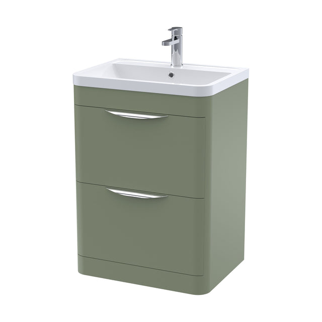 [BFWA801] Balterley Wave Contemporary Floor Standing 2 Drawer Bathroom Vanity Unit & Polymarble Basin, Satin Green, 600mm - Cutout