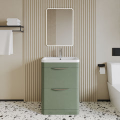 [BFWA801] Balterley Wave Contemporary Floor Standing 2 Drawer Bathroom Vanity Unit & Polymarble Basin, Satin Green, 600mm - Lifestyle 1