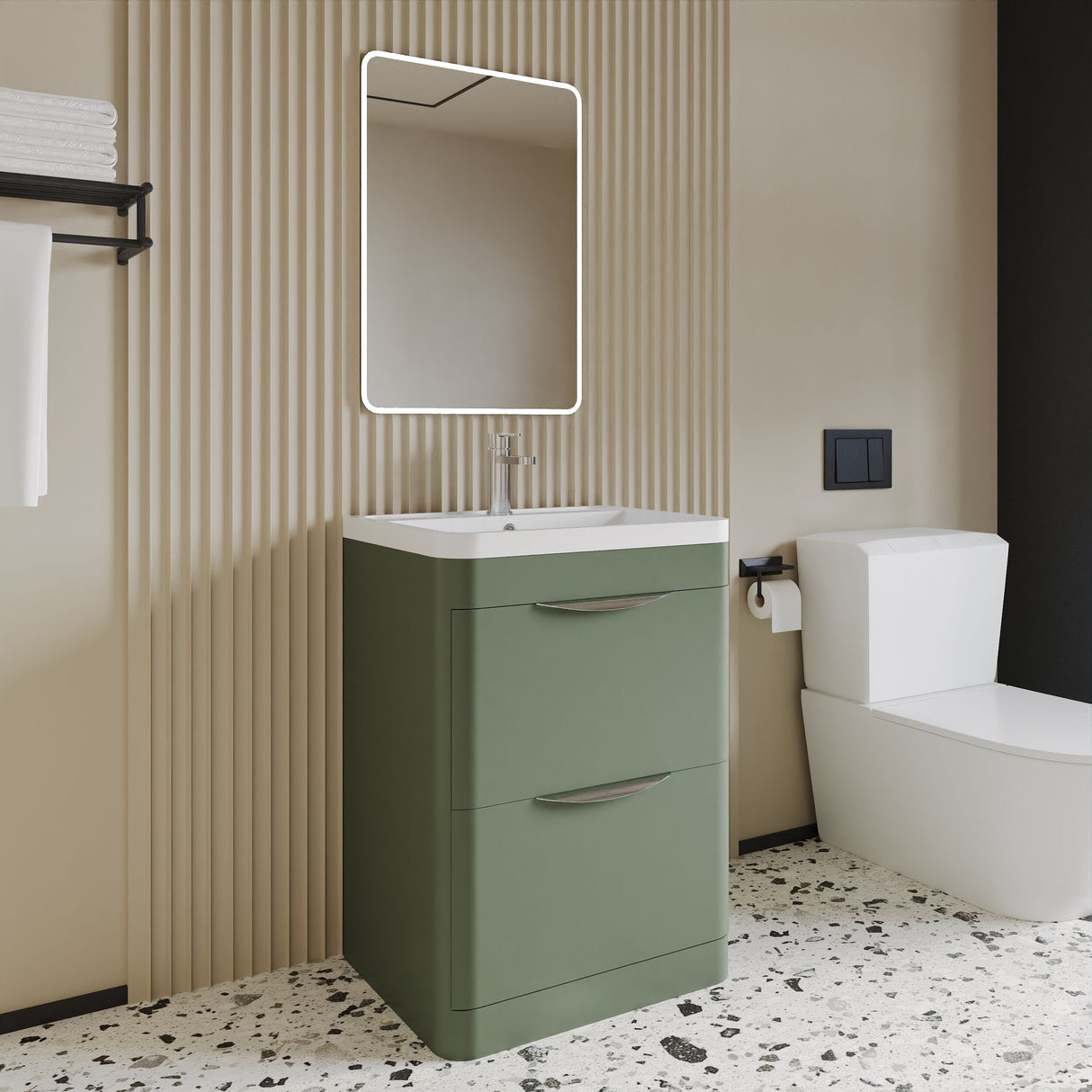 [BFWA801] Aldershawe Contemporary 2 Drawer Floor Standing Vanity Unit with Basin, Choice of Size and Colour