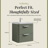 Modern 2-Drawer Wall Hung Vanity Basin Unit with Ceramic Basin - 600mm