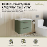 Modern 2-Drawer Wall Hung Vanity Basin Unit with Ceramic Basin - 600mm