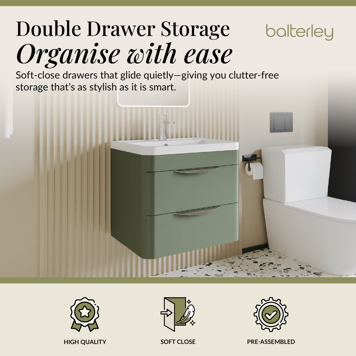 Modern 2-Drawer Wall Hung Vanity Basin Unit with Ceramic Basin - 600mm