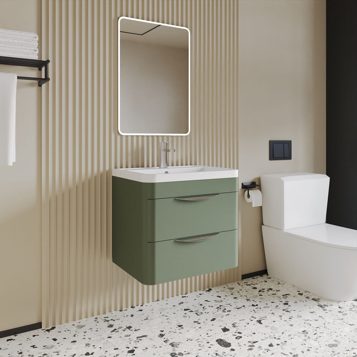 [BFWA802A] Aldershawe Modern 2-Drawer Wall Hung Vanity Basin Unit with Ceramic Basin - 600mm - Lifestyle 3