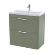 [BFWA804] Balterley Wave Contemporary Floor Standing 2 Drawer Bathroom Vanity Unit & Polymarble Basin, Satin Green, 800mm - Cutout