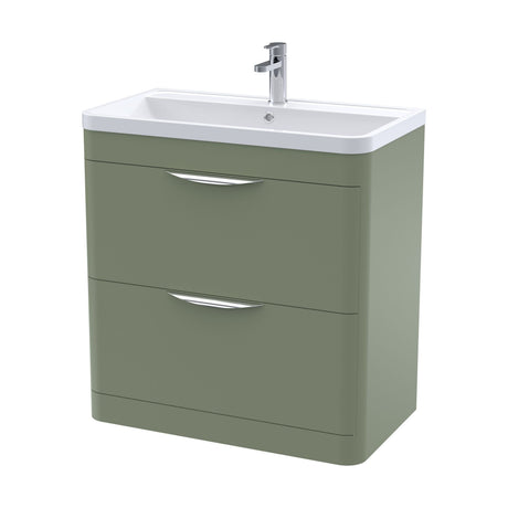 [BFWA804] Balterley Wave Contemporary Floor Standing 2 Drawer Bathroom Vanity Unit & Polymarble Basin, Satin Green, 800mm - Cutout