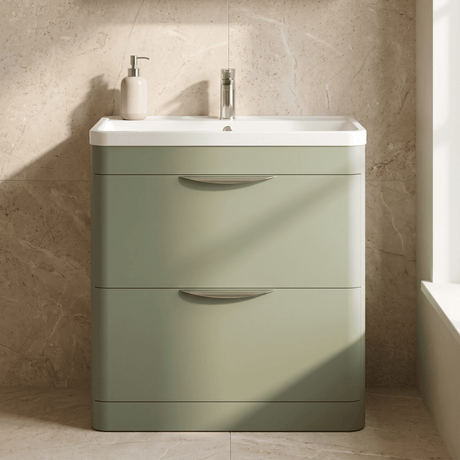 [BFWA804] Aldershawe Contemporary 2 Drawer Floor Standing Vanity Unit with Basin, Choice of Size and Colour - Silo