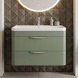 [BFWA805A] Balterley Wave Contemporary Wall Hung 2 Drawer Bathroom Vanity Unit & Ceramic Basin, Satin Green, 810mm - Silo
