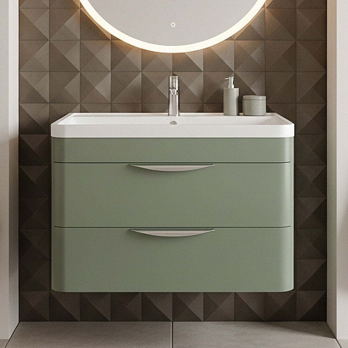 [BFWA805A] Aldershawe Contemporary 2 Drawer Wall Hung Vanity Unit with Ceramic Basin, 800mm, Choice of Colour - Silo
