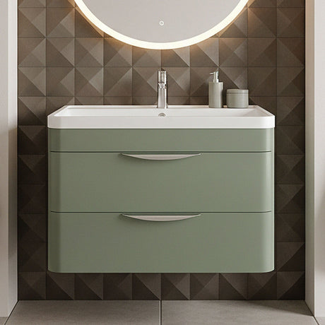 [BFWA805A] Aldershawe Contemporary 2 Drawer Wall Hung Vanity Unit with Ceramic Basin, 800mm, Choice of Colour - Silo